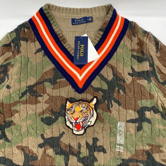 Ralph Lauren Camo Tiger Cricket Cable Knit Sweater - Picture 5 of 14